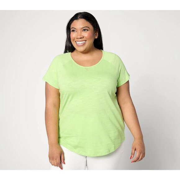 Belle Body by Kim Gravel Slub Knit Mesh Inset Active Top Limeade,4X - Picture 1 of 1